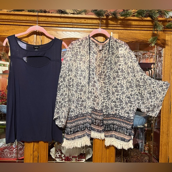 Xhilaration - Rue 21 Tops - Peek a Boo Sleeveless & Fringed Kimono Set XL 🌸